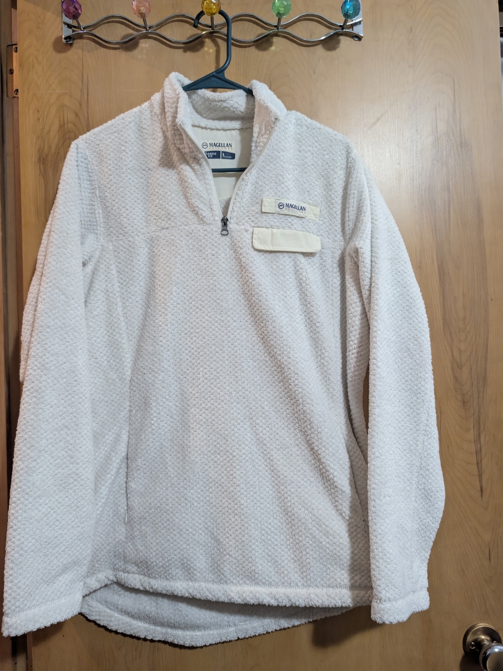 Magellan Outdoors Women’s Cream Plush 1/4 Zip Fleece Pullover Jacket Size L